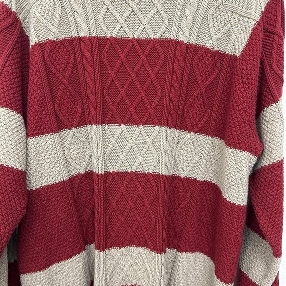 LL Bean Signature Men’s XXL Sweater Striped Cable Knit Red Beige Cotton Linen - Picture 5 of 10